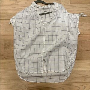Madewell White and Blue Checkered Blouse